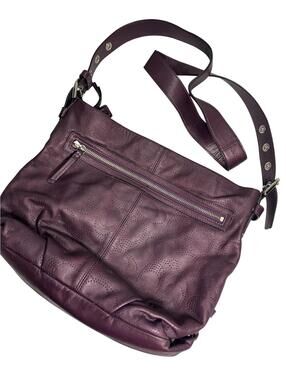 Coach Crossbody Bag Womens Large Purple Leather Perforated Logo Shoulder Zip